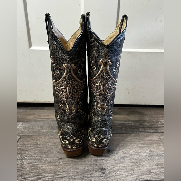 Circle G Swirl Snip Town Black/Brown Distressed Leather Embroidered Cowboy boot - Picture 7 of 13